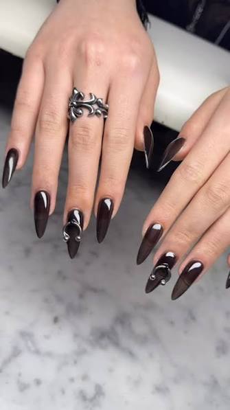 Medium Square Black French with Gold Glitter Medium Square Black French with Gold Glitter — black nail ideas