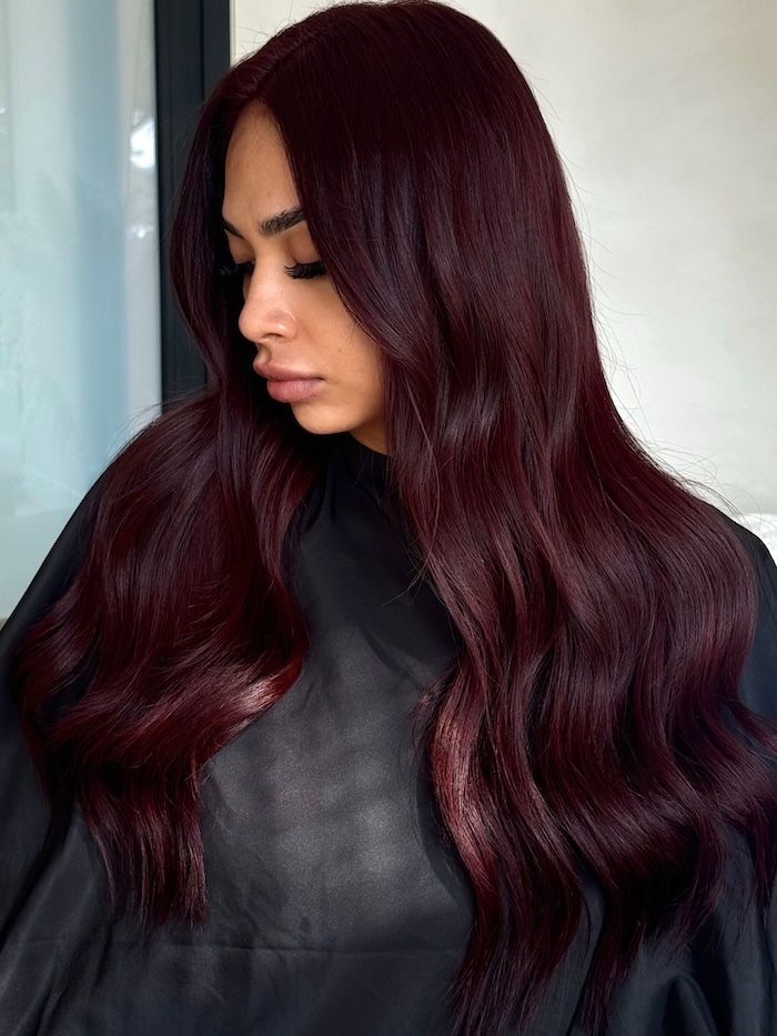 Mid-Back Deep Burgundy With Plum Undertones — Dark Winter Hair Colors