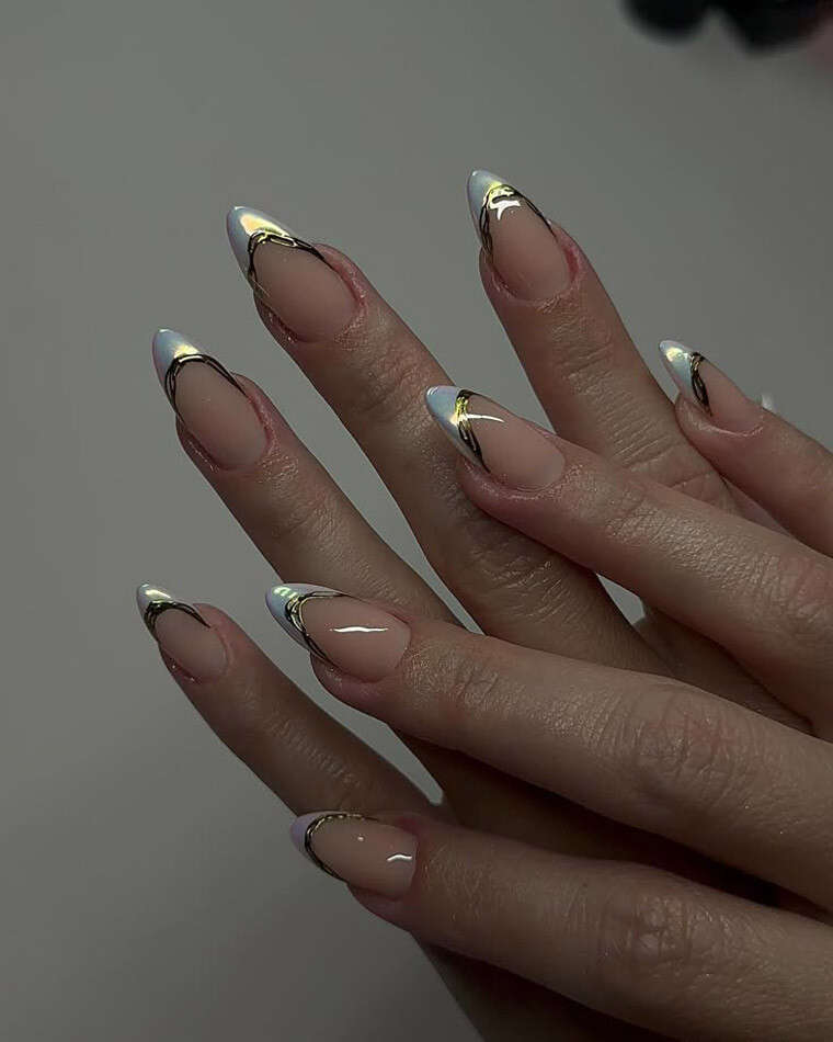 Chrome and Gold Outline French Tips Chrome and Gold Outline French Tips — french nail designs