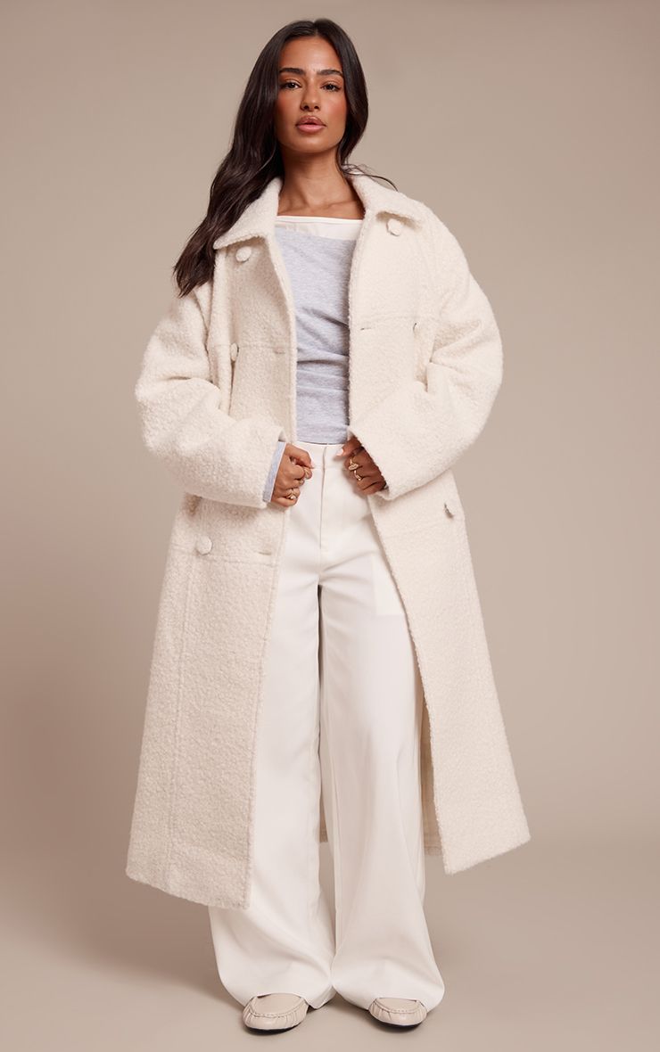 Smart Casual: Cream Teddy Coat with Wide-Leg Trousers — Teddy Coat Outfits