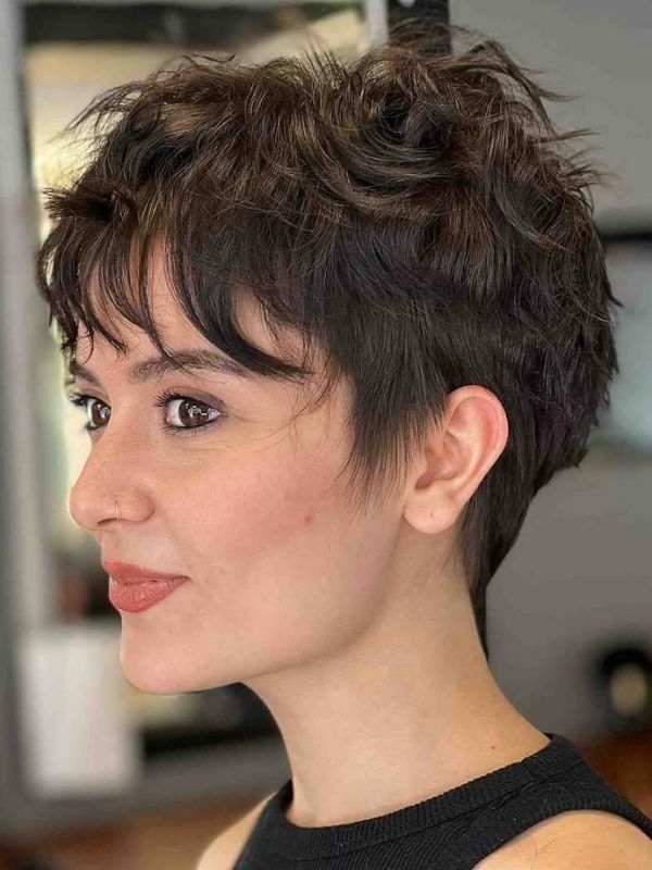Textured Dark Brown Pixie with Side Sweep Textured Dark Brown Pixie with Side Sweep — very short women haircuts