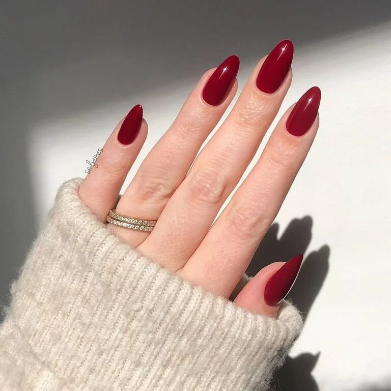 Classic Deep Rich Red Almond Nails Classic Deep Rich Red Almond Nails — Winter Nail Colors for Women Over 50