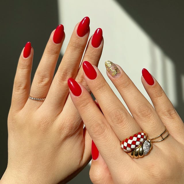 Vibrant Red with Gold Glitter Accent Vibrant Red with Gold Glitter Accent — Winter Gel Nail Colors