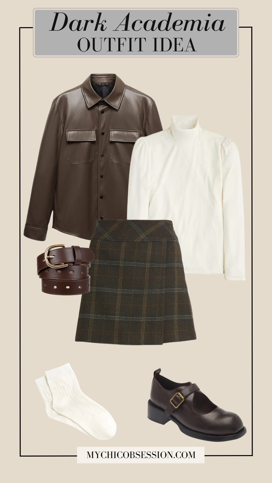 Faux Leather Jacket and Plaid Mini Skirt — Dark Academia Winter Outfits