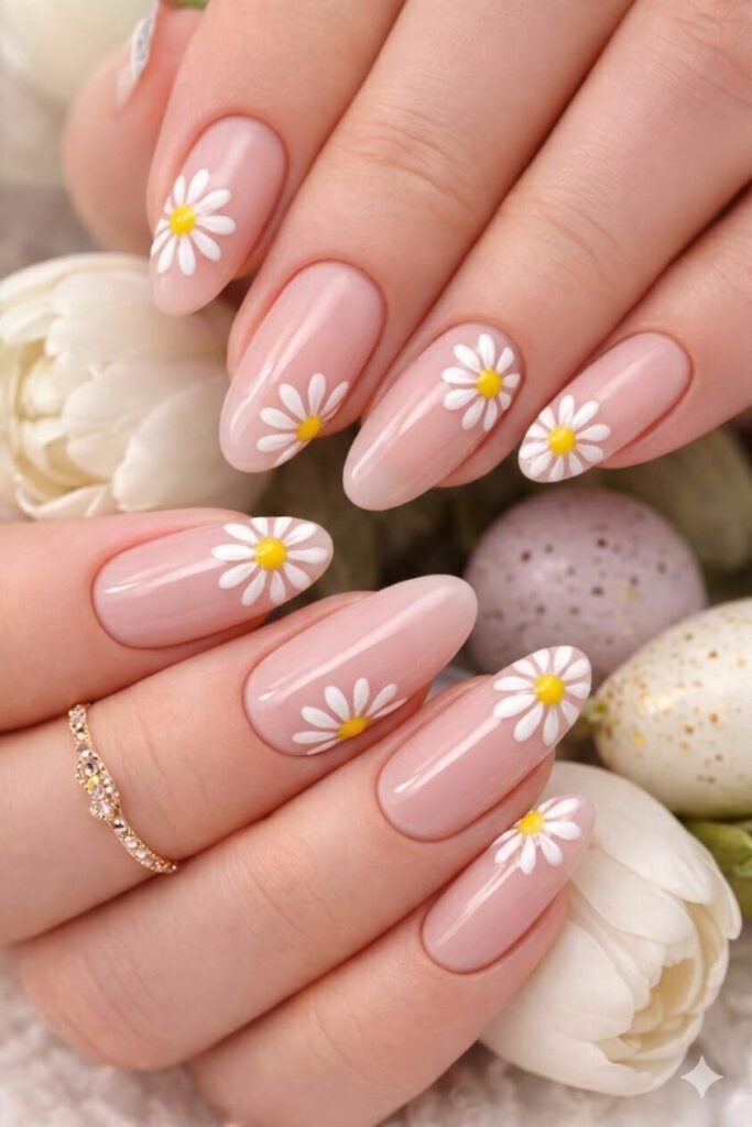 Delicate Daisy Oval Nails Delicate Daisy Oval Nails — nail art ideas