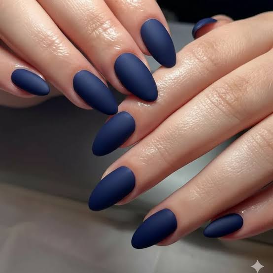 Matte Deep Navy Almond Nails Matte Deep Navy Almond Nails — Navy Blue Nails
