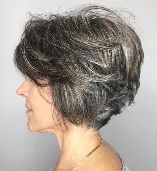 Natural Grey Layered Bob — Winter Hair Colors for Women Over 50