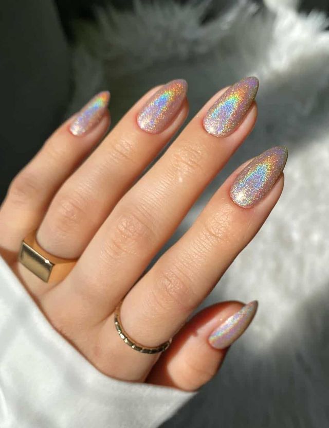 Holographic Glitter Long Almond Nails Holographic Glitter Long Almond Nails — Fall to Winter Nails