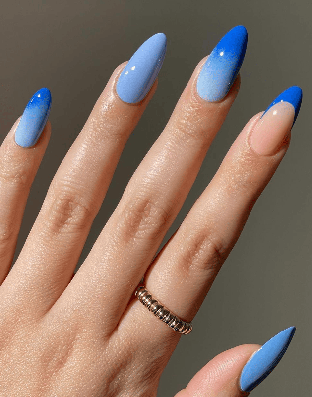 Blue Ombre French Tip Almond Nails — Winter Nail Colors for Women Over 70