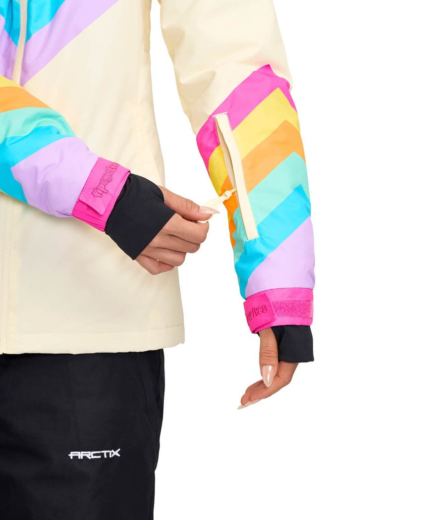 Rainbow Chevron Ski Jacket for Winter Sports Style Rainbow Chevron Ski Jacket for Winter Sports Style — Colorful Winter Outfits