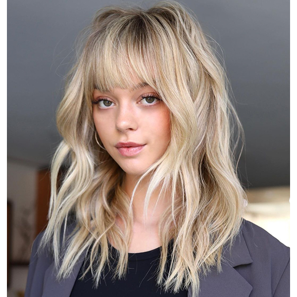 Platinum Shag With Choppy Layers And Full Fringe Platinum Shag With Choppy Layers And Full Fringe — Medium Length Winter Haircuts