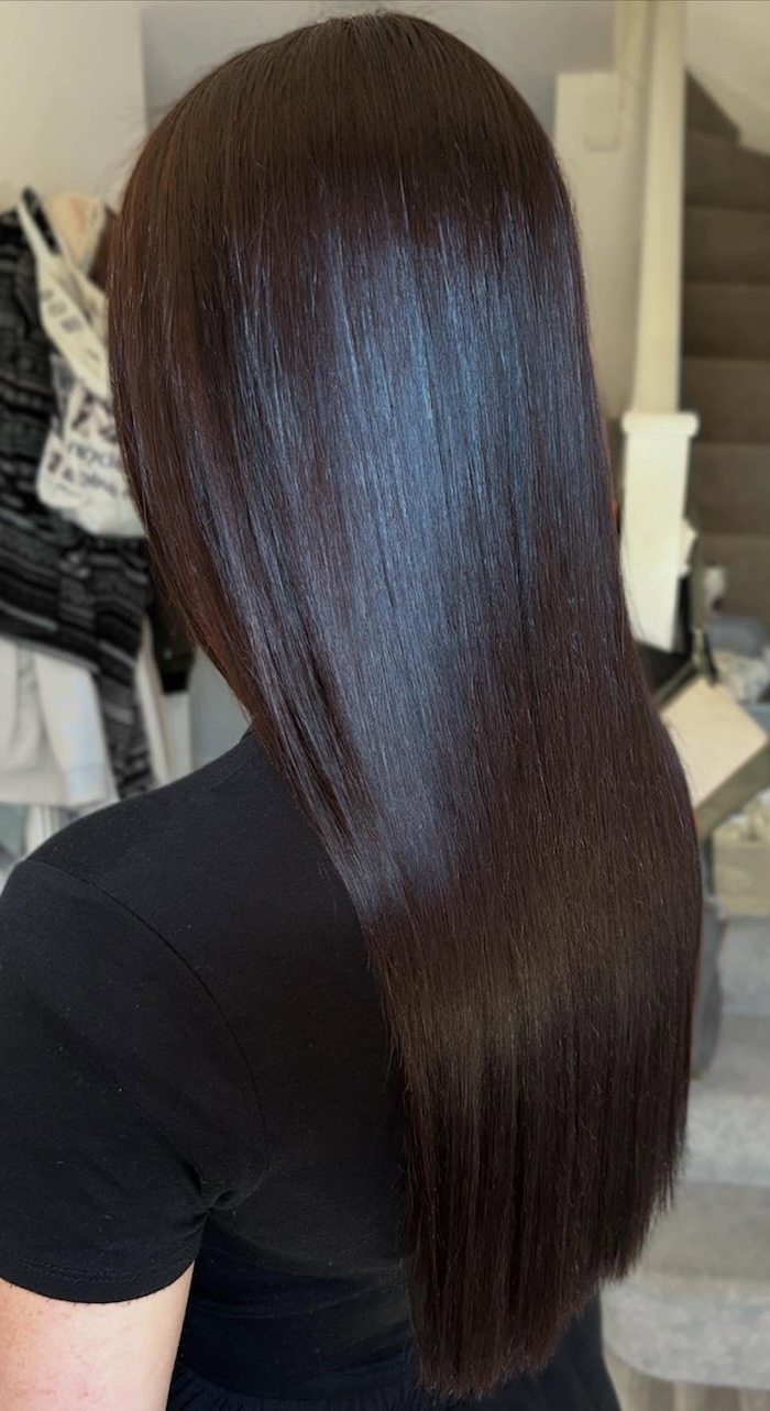 Glossy Dark Brown Long Layers Glossy Dark Brown Long Layers — Winter Brown Hair Colors