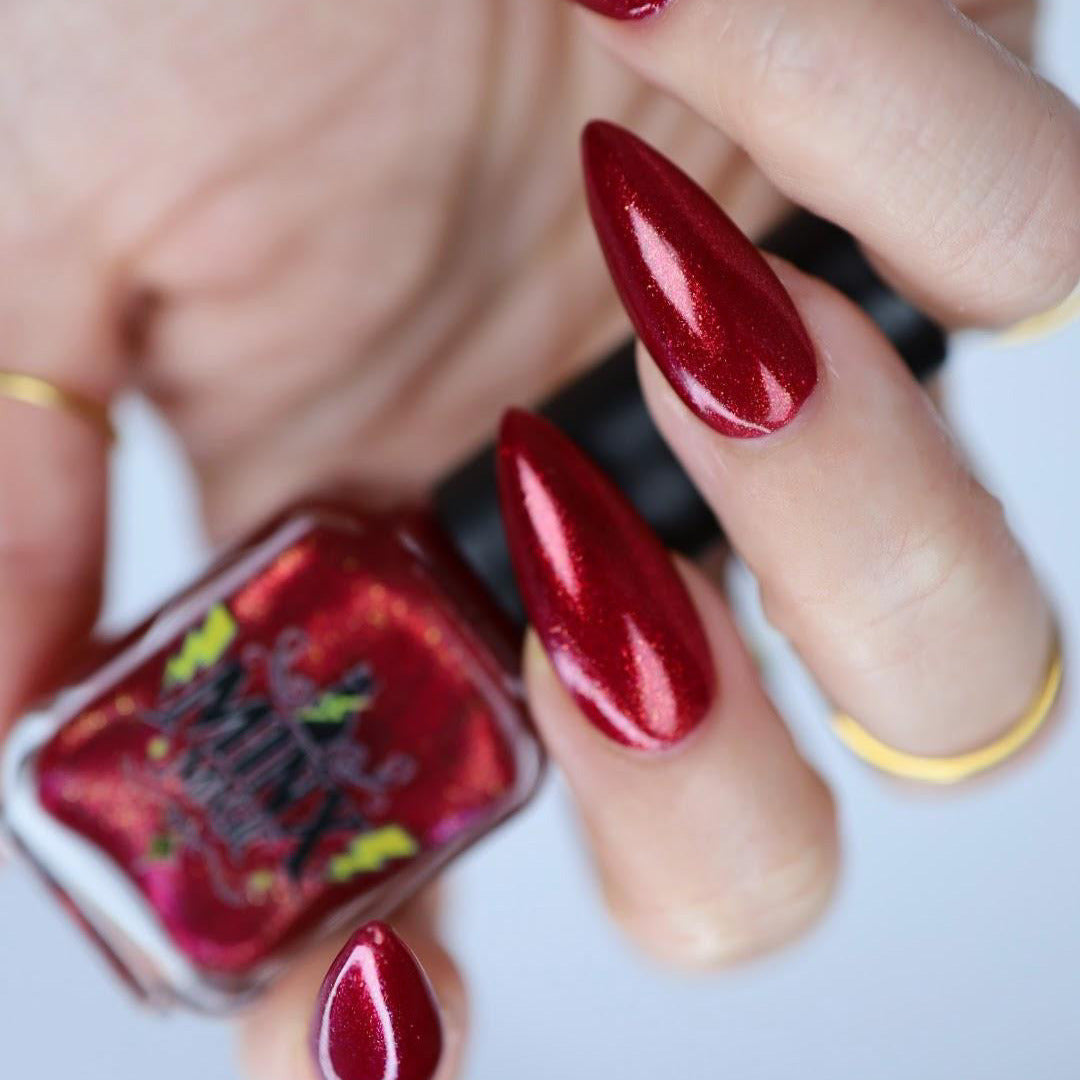 Fine Glitter Deep Metallic Red Shimmer Stilettos Fine Glitter Deep Metallic Red Shimmer Stilettos — Winter Formal Nails