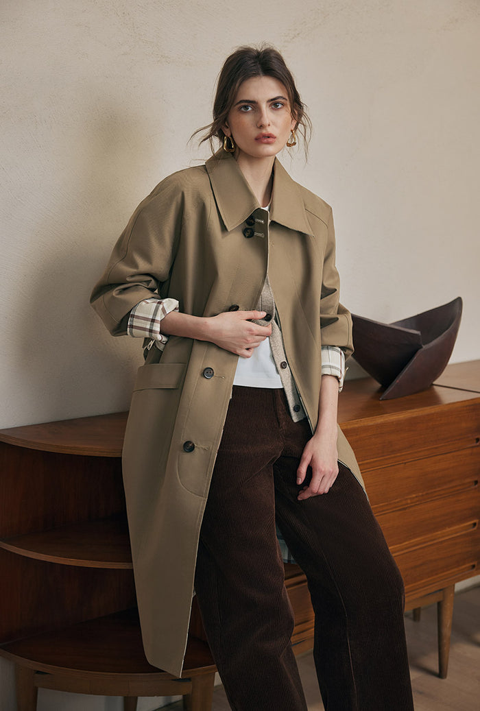 Beige Trench Coat and Corduroy Trousers for a Casual Layered Look Beige Trench Coat and Corduroy Trousers for a Casual Layered Look — Winter Outfits for Petite Women