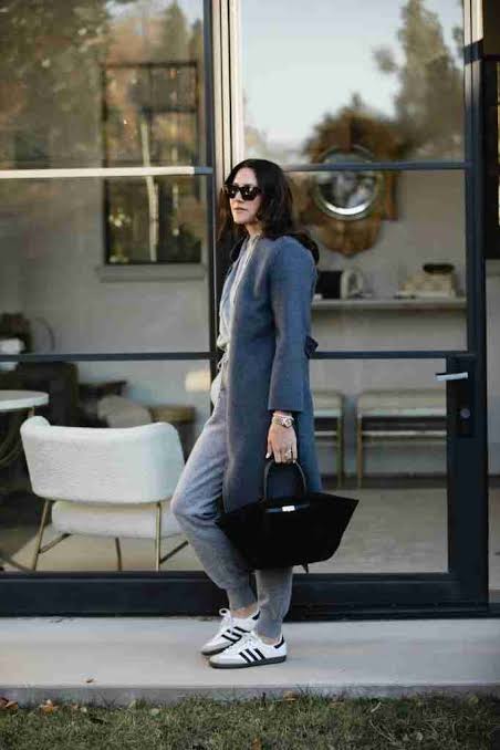 Blue Wool Coat Over Joggers and Sneakers Blue Wool Coat Over Joggers and Sneakers — Chicago Winter Outfits