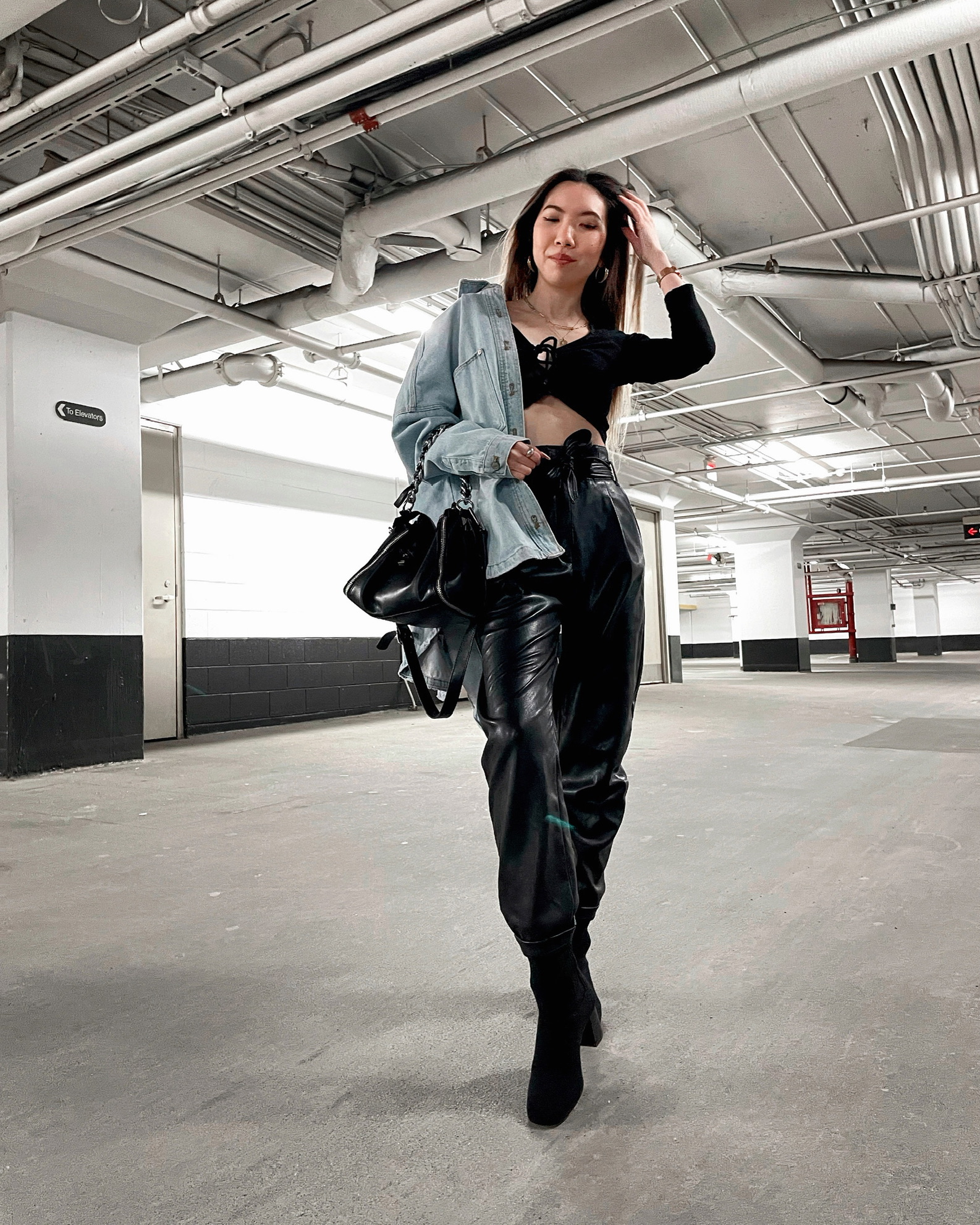 Leather Pants with a Denim Jacket Layer — Winter Streetwear Outfits