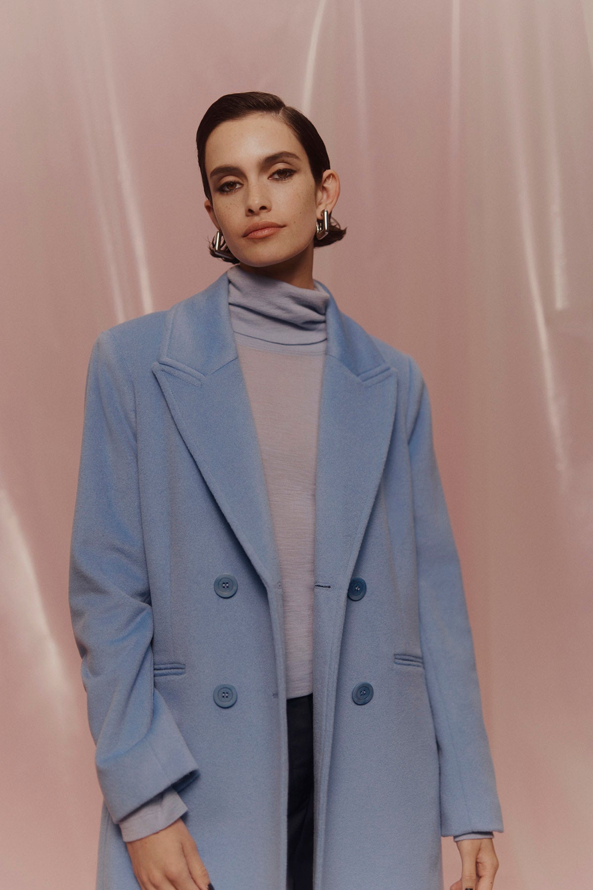 Monochromatic Elegance: Light Blue Coat and Turtleneck Monochromatic Elegance: Light Blue Coat and Turtleneck — Winter Layering Outfits
