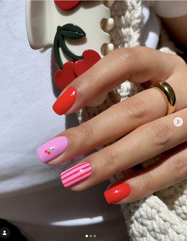 Red and Pink Mix with Cherry Red and Pink Mix with Cherry — simple nail designs