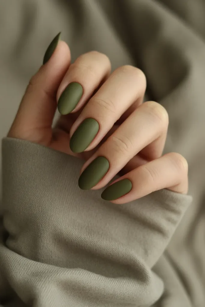 Matte Khaki Green Oval Nails Matte Khaki Green Oval Nails — green nail designs