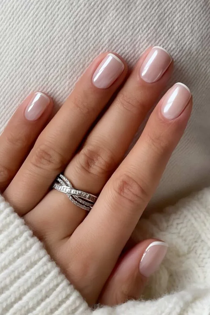 Shimmer Sheer Pink French Shimmer Sheer Pink French — short nail designs