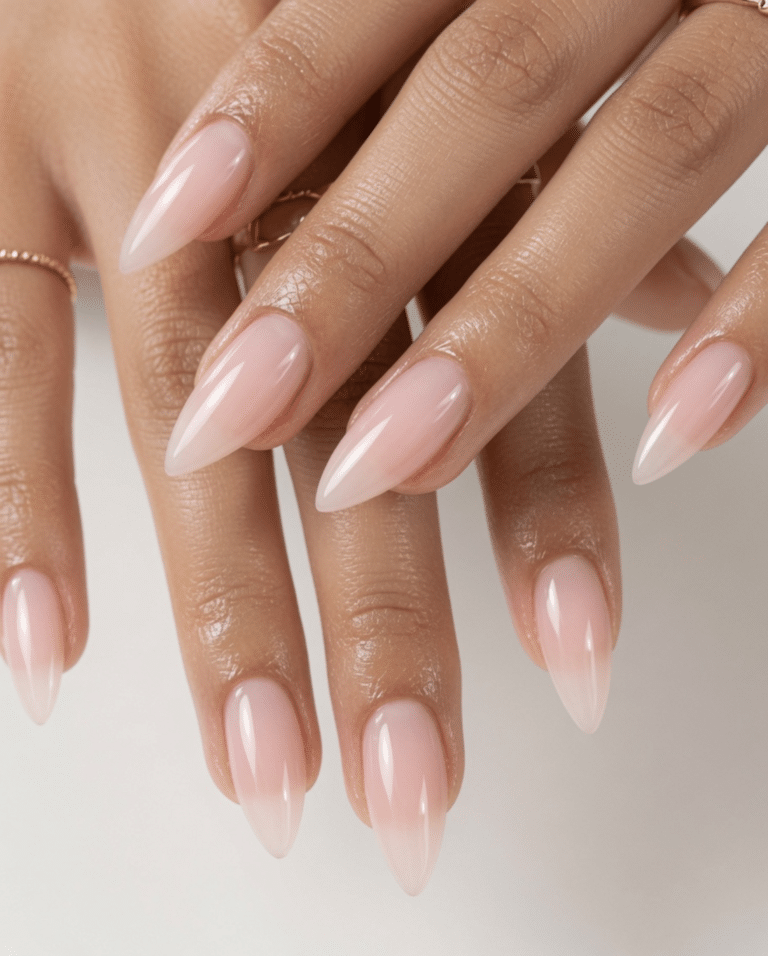 Natural Sheer Pink Ombre Almonds Natural Sheer Pink Ombre Almonds — almond nail designs