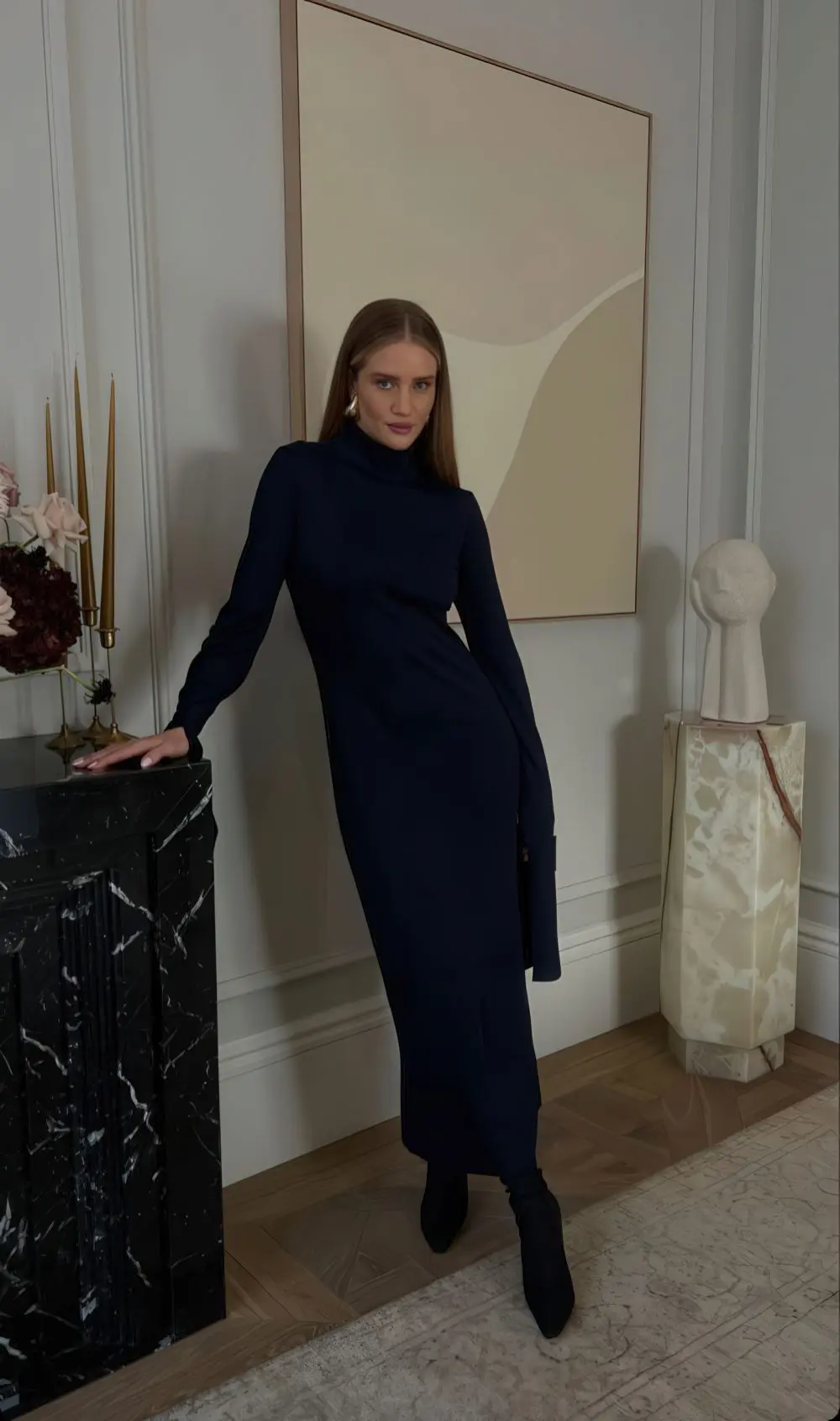 Navy Knitted Turtleneck Dress for Evening Navy Knitted Turtleneck Dress for Evening — Old Money Winter Outfits