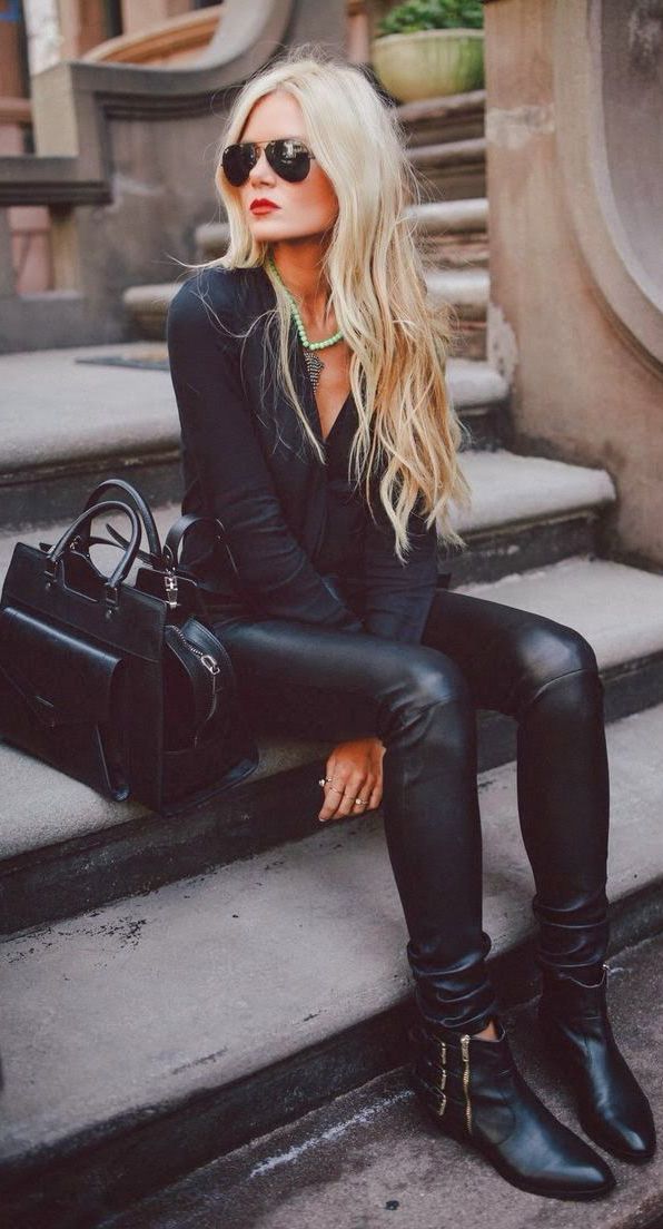 Leather Pants with Gold Hardware Boots for Elevated Daywear Leather Pants with Gold Hardware Boots for Elevated Daywear — All Black Winter Outfits