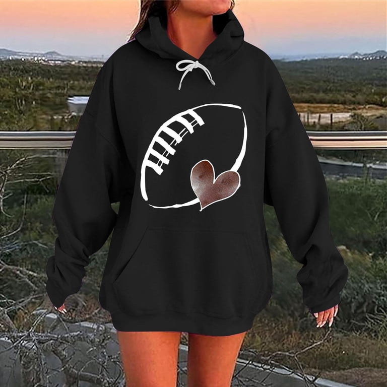 Black Hoodie with Football Graphic for Casual Game Day Black Hoodie with Football Graphic for Casual Game Day — Cold Weather Game Day Outfits