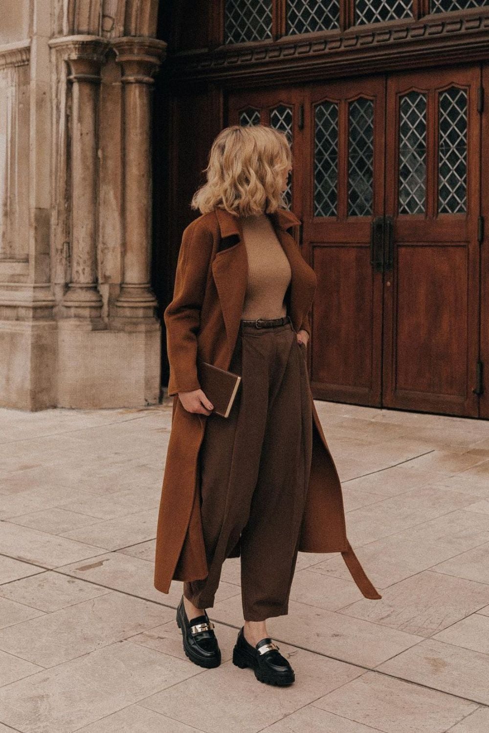 Long Wool Coat and Wide-Leg Trousers — Dark Academia Winter Outfits