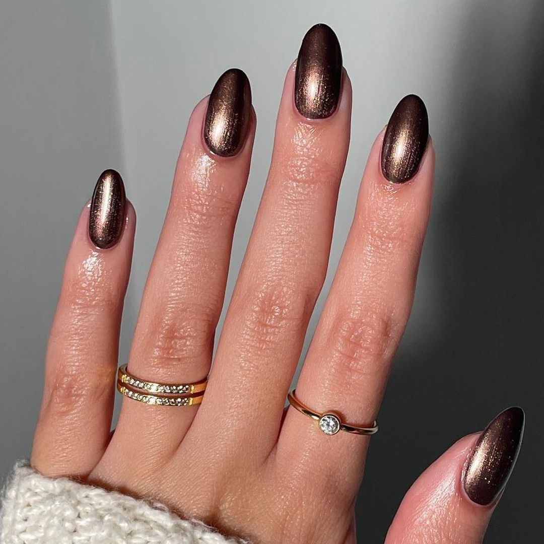 Metallic Bronze Brown Shimmer Nails Metallic Bronze Brown Shimmer Nails — Chocolate Brown Nails