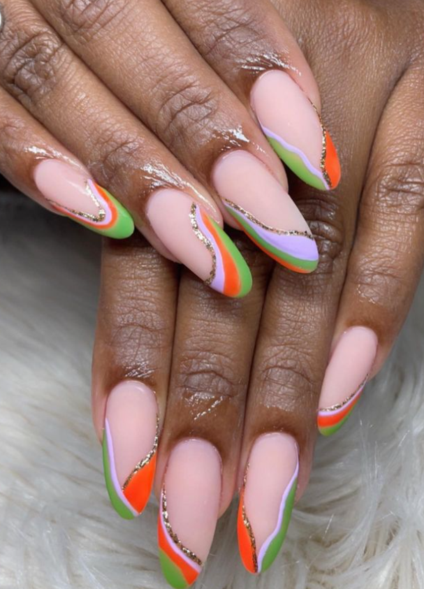 Abstract Neon Wavy Lines Almonds Abstract Neon Wavy Lines Almonds — almond nail designs