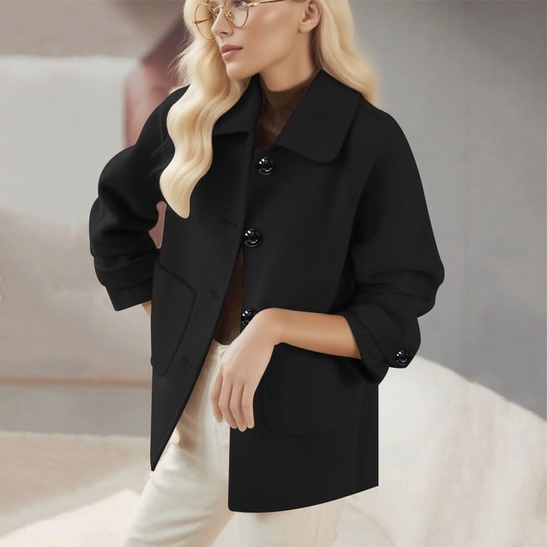 Office Casual: Black Cropped Peacoat with Cream Pants — Peacoat Outfits