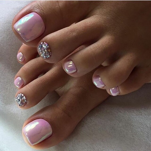 Pale Pink Shimmer with Rhinestone Accents Pale Pink Shimmer with Rhinestone Accents — Winter Pedicure Colors