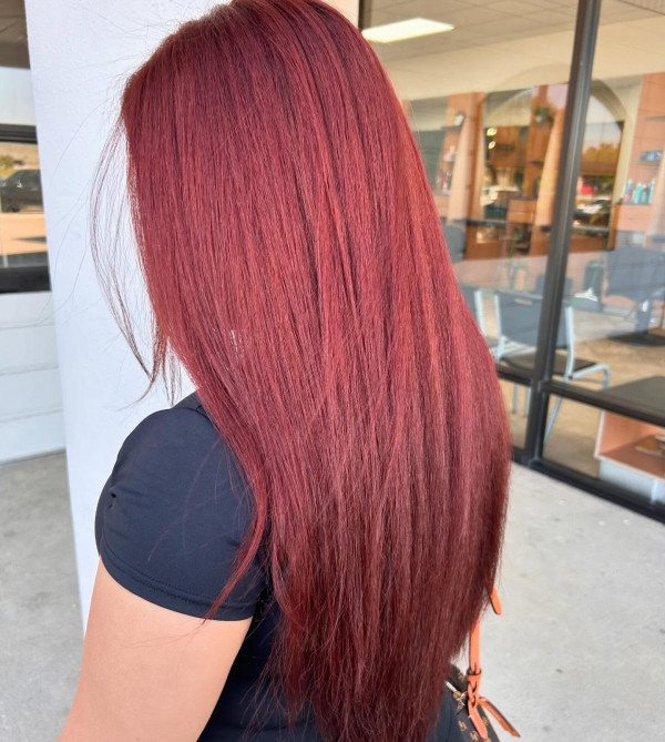 Vibrant Mahogany Red Straight Hair Vibrant Mahogany Red Straight Hair — Mahogany Hair Color