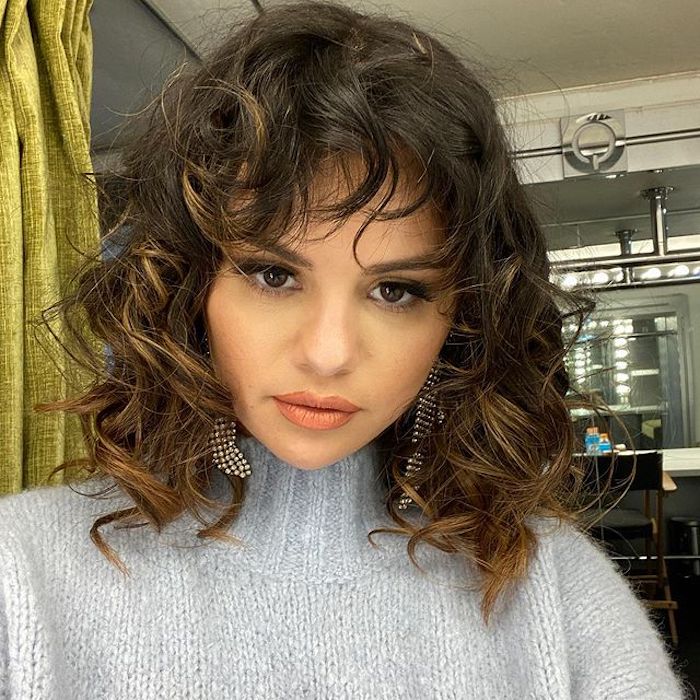 Dark Brown Shag With Caramel Highlights Dark Brown Shag With Caramel Highlights — Winter Haircuts for Thin Hair