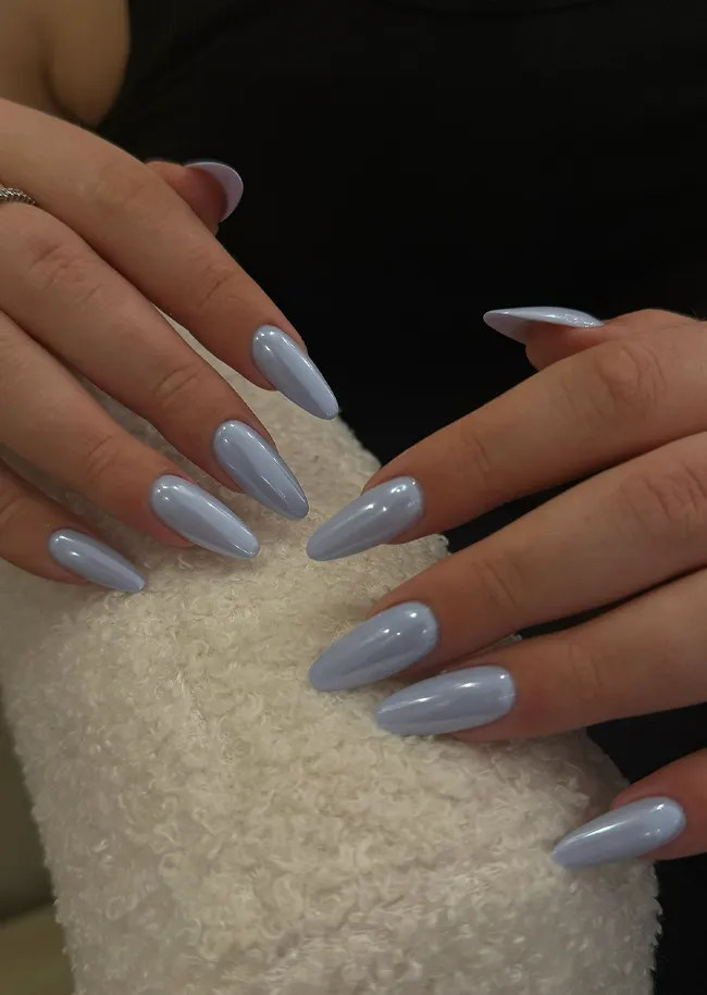Glossy Light Blue Stilettos Glossy Light Blue Stilettos — Long Winter Nails