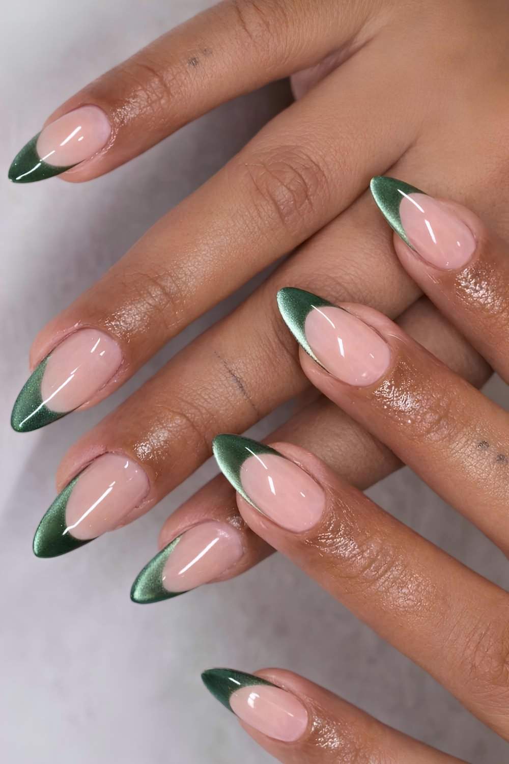 Metallic Dark Green French Tips Metallic Dark Green French Tips — Winter Green Nails