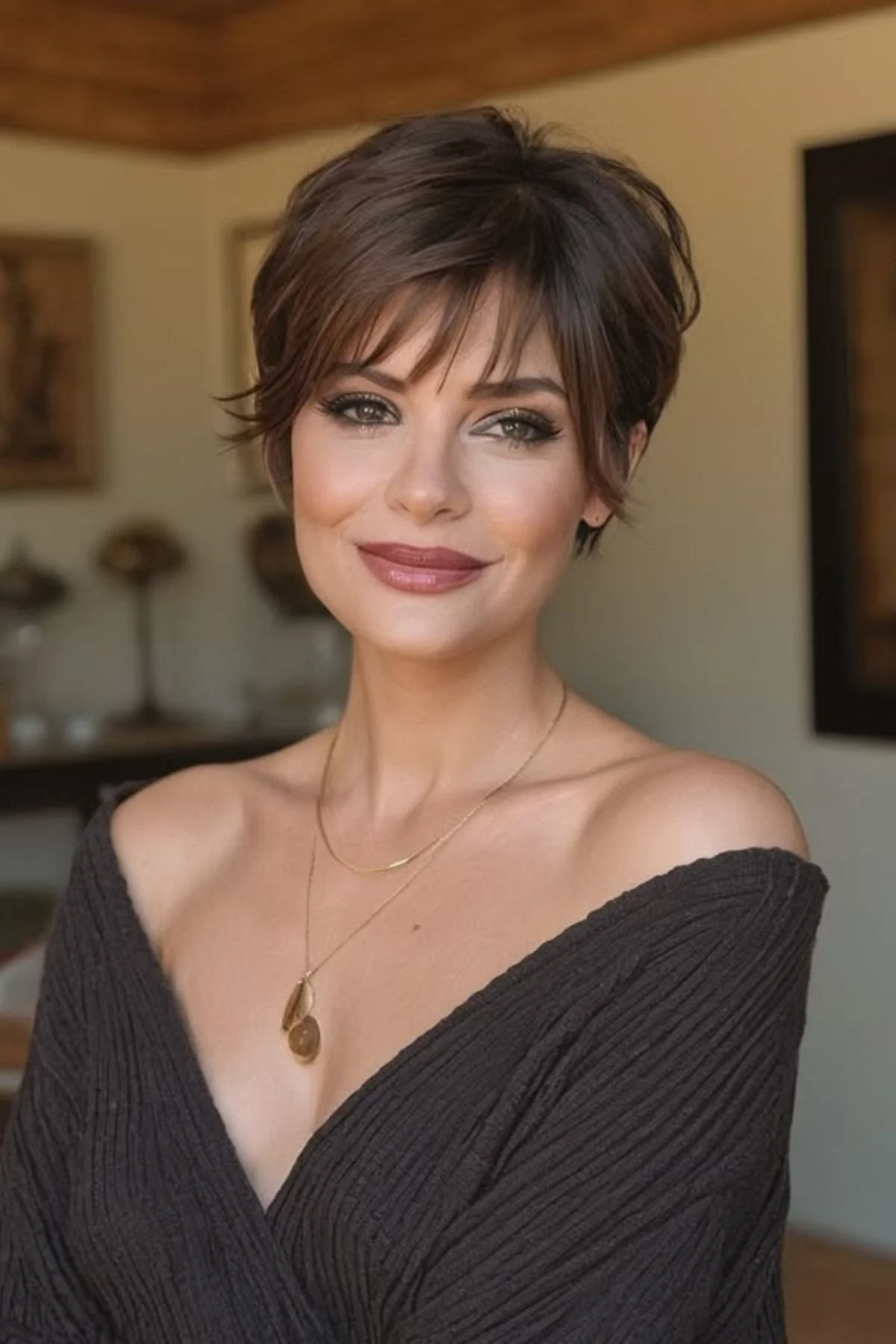 Chin-Length Layered Bob With Caramel Highlights — Winter Haircuts with Bangs