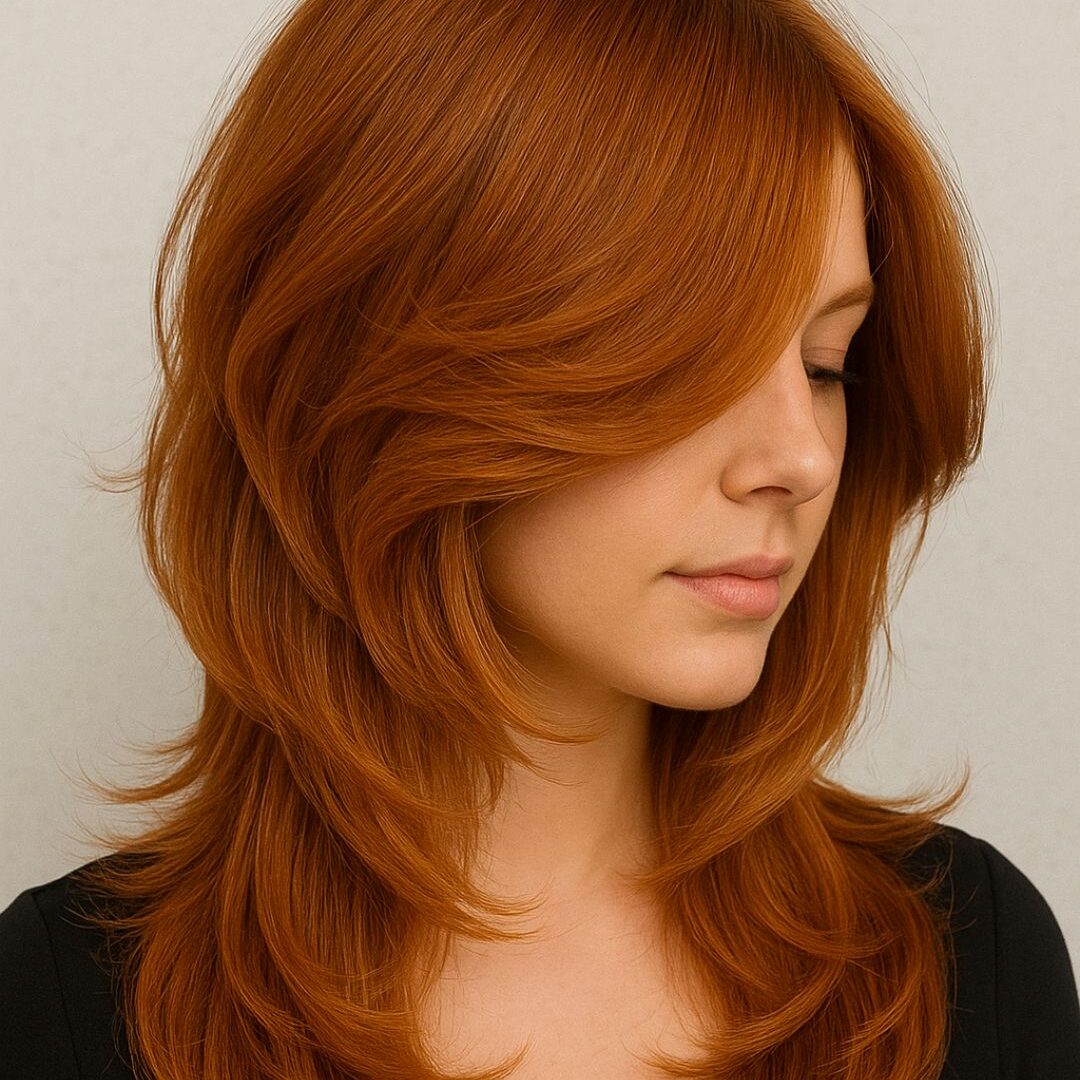 Shoulder Layered Shag In Vibrant Copper Shoulder Layered Shag In Vibrant Copper — Winter Haircuts for Women
