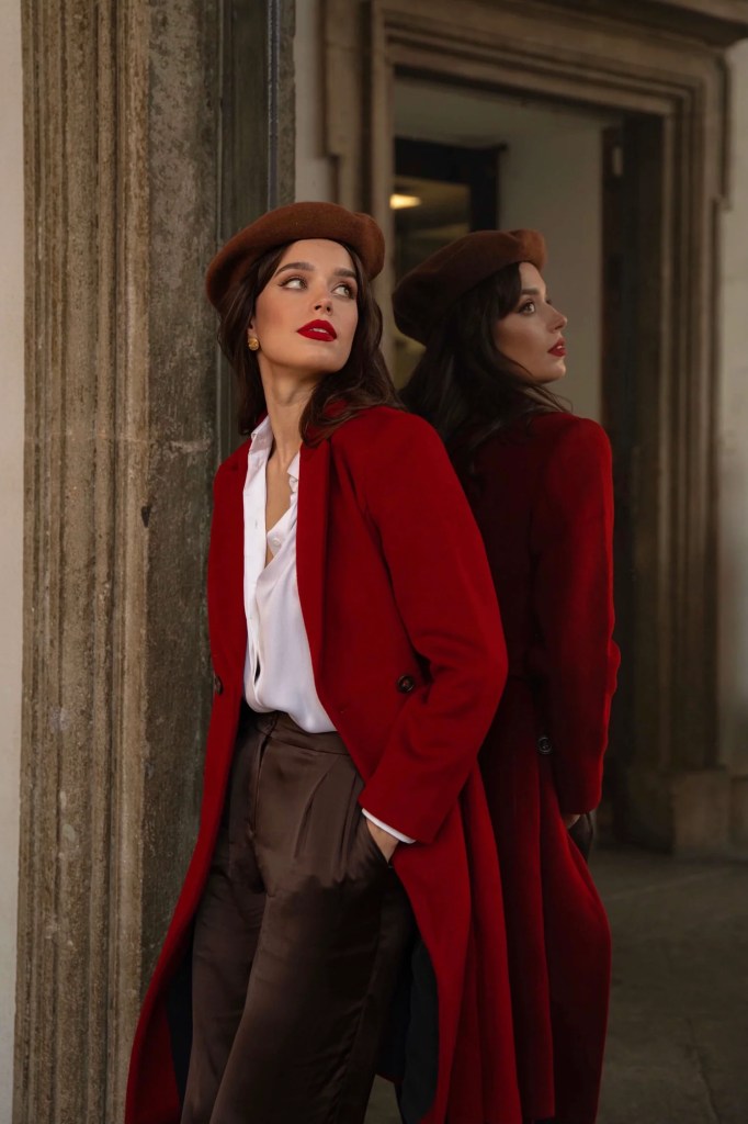 Vibrant Red Coat with Brown Trousers Vibrant Red Coat with Brown Trousers — Old Money Winter Outfits