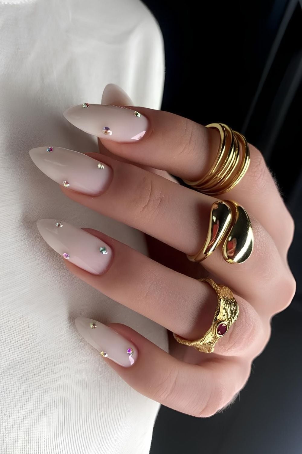 Milky White Stilettos with Rhinestones Milky White Stilettos with Rhinestones — Milky White Nails