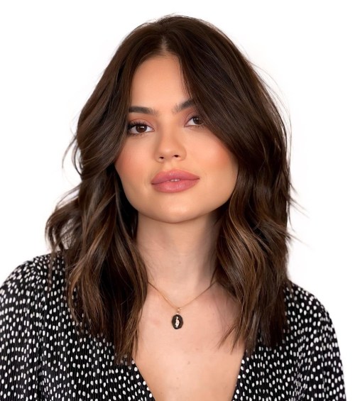 Dark Brown Lob With Curtain Bangs Dark Brown Lob With Curtain Bangs — Winter Haircuts for Square Faces