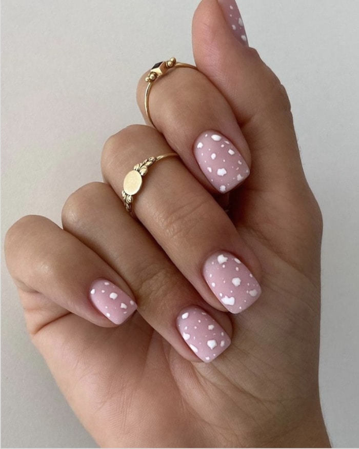 Matte Light Pink Polka Dots Matte Light Pink Polka Dots — short nail designs