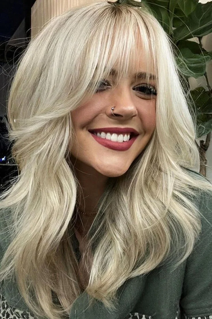 Ash Blonde Collarbone Volume Ash Blonde Collarbone Volume — Winter Haircuts with Curtain Bangs