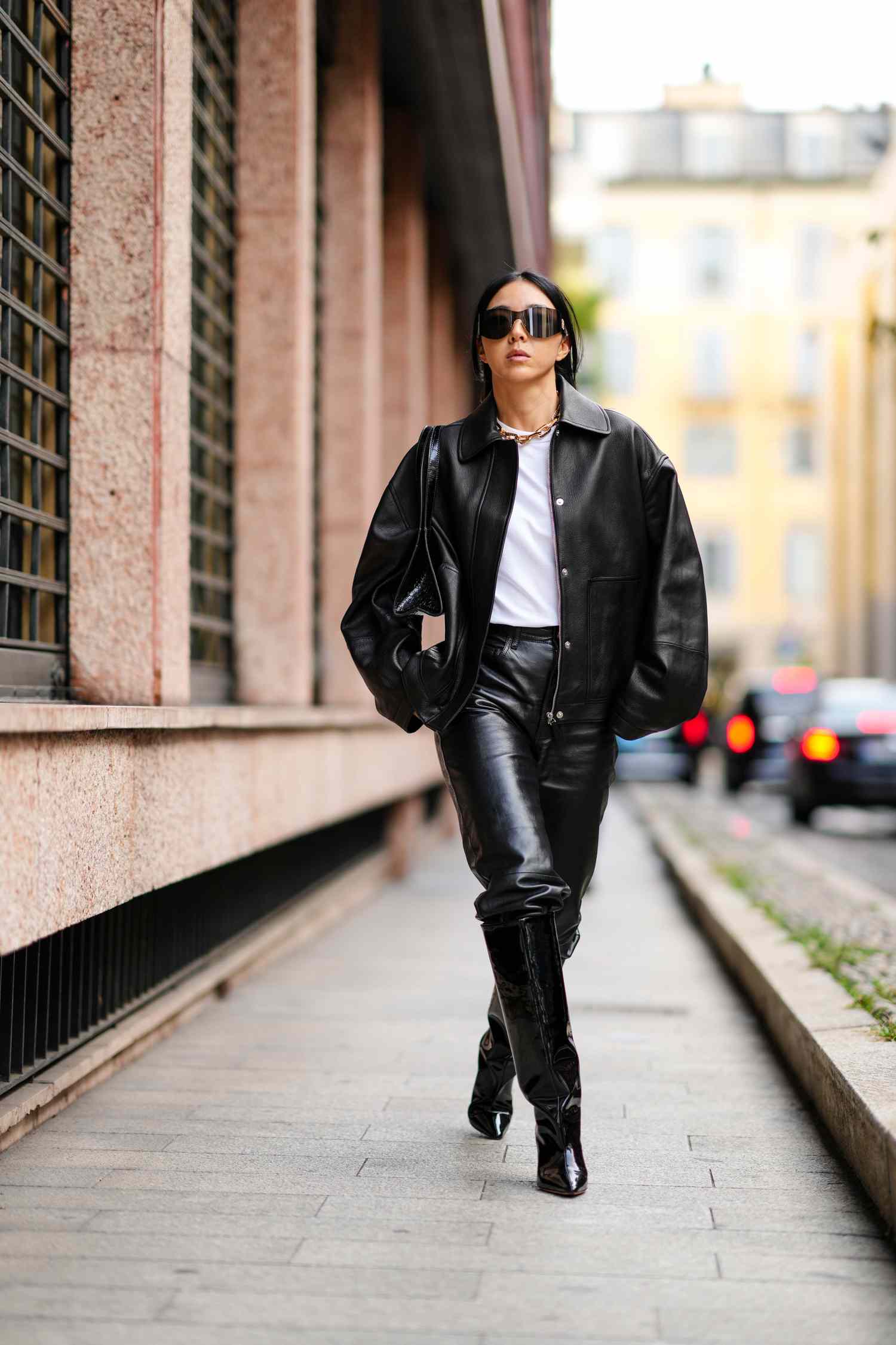 Modern Edge: Leather Jacket and Pants Set with Knee-High Boots for a Birthday — Winter Birthday Outfits