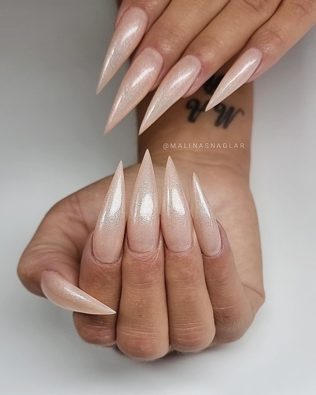 Extra-Long Sheer Nude Shimmer Stiletto Extra-Long Sheer Nude Shimmer Stiletto — Winter Stiletto Nails