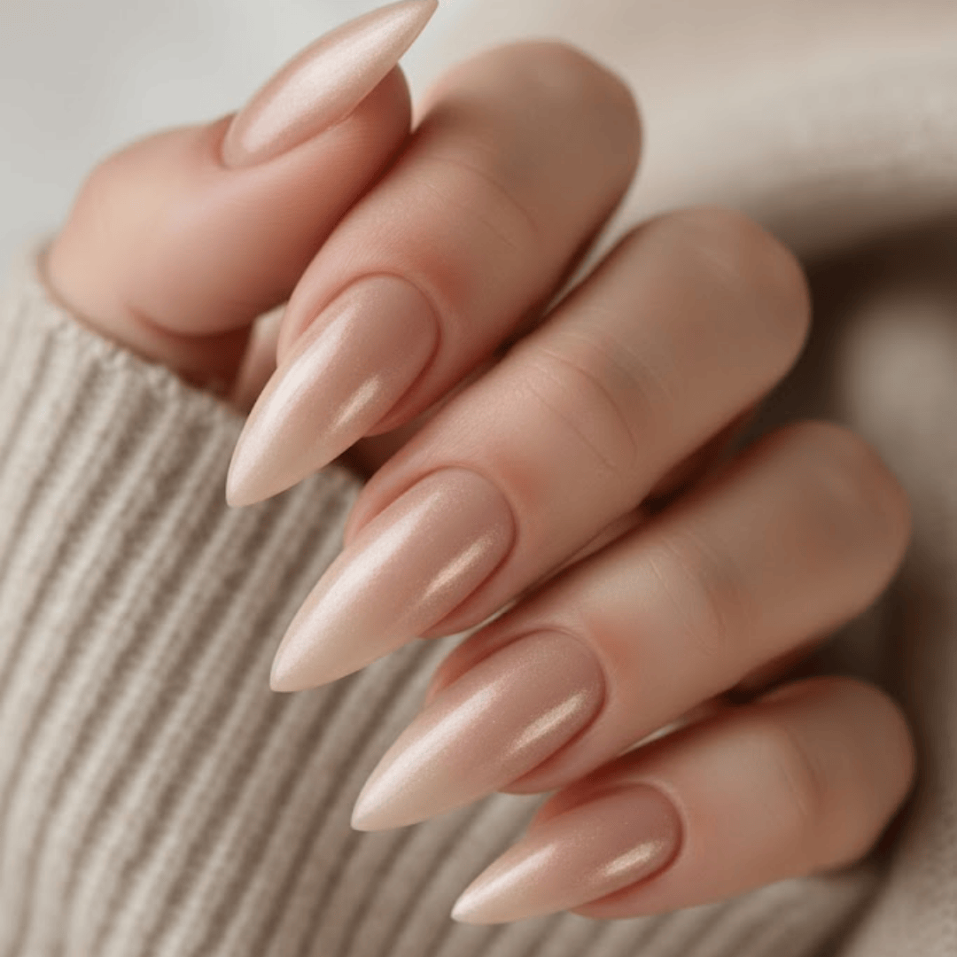 Pale Nude Pearlescent Stiletto Nails Pale Nude Pearlescent Stiletto Nails — Everyday Winter Nails