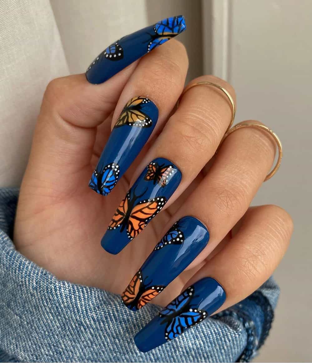 Navy French Tips with Celestial Accents Navy French Tips with Celestial Accents — Navy Blue Nails