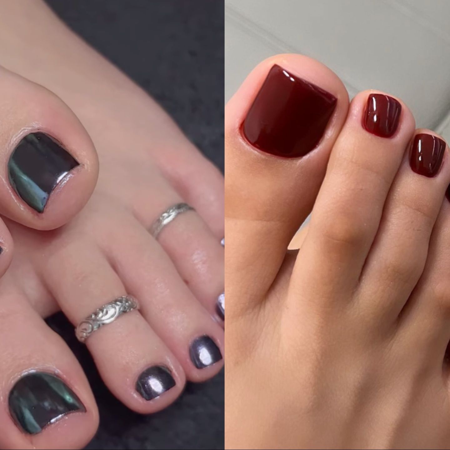 Deep Grey Chrome with Foil Accent Deep Grey Chrome with Foil Accent — Winter Pedicure Colors