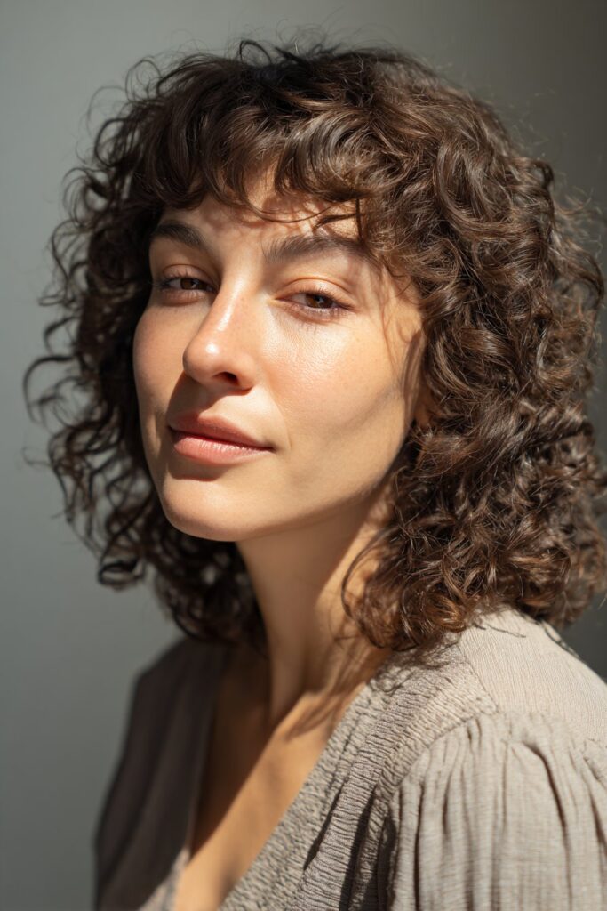 Layered Chin Bob With Curtain Bangs — Winter Haircuts for Curly Hair